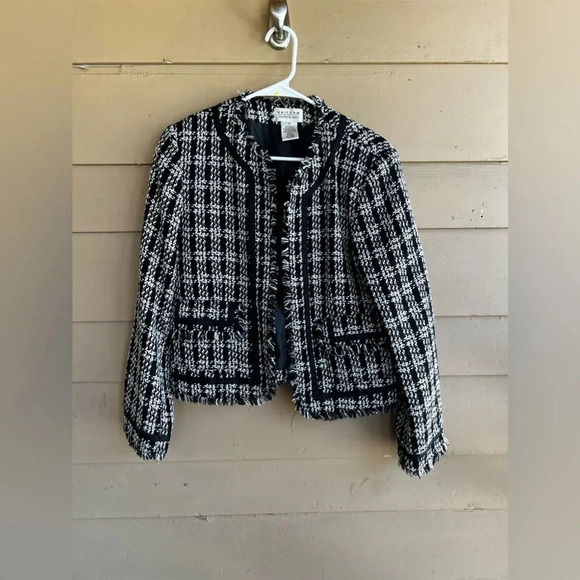 Black and White Tweed Jacket - Women's Size 12 - Picture 1 of 5